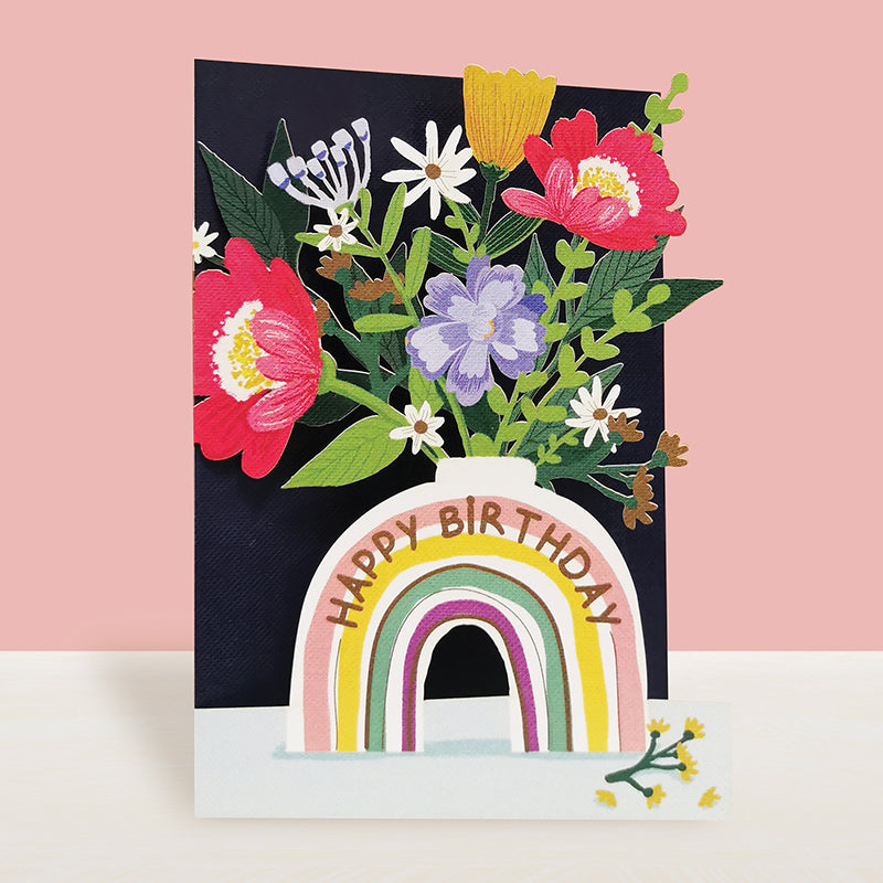 Original Paper cut Birhtday card - Birthday flower vase