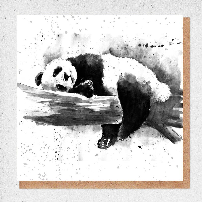 Panda on a Branch Watercolour Card