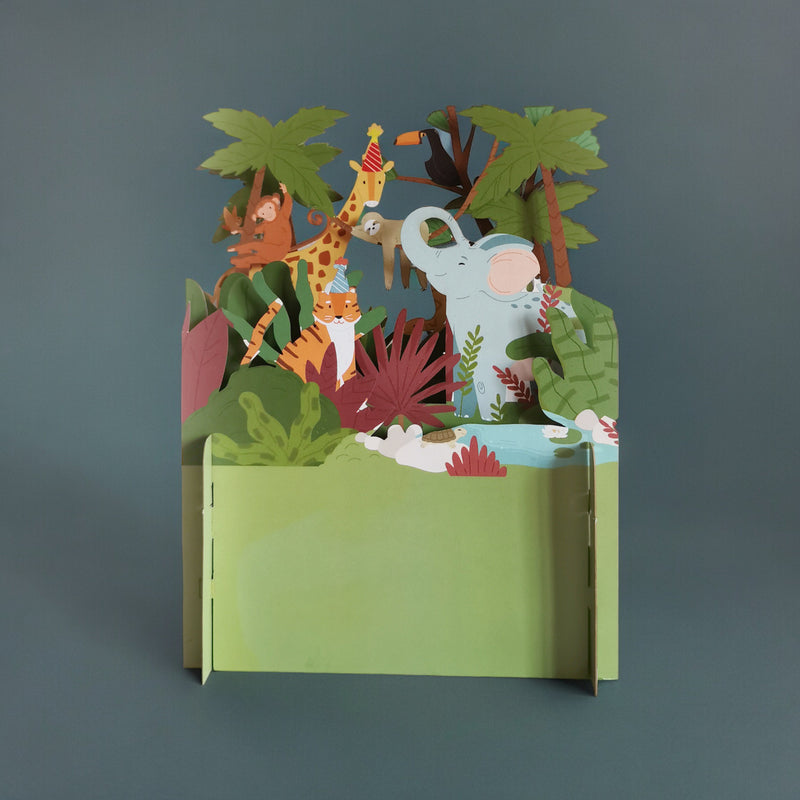 Children's Happy Jungle Animals 3D Pop Up Birthday Greeting Card