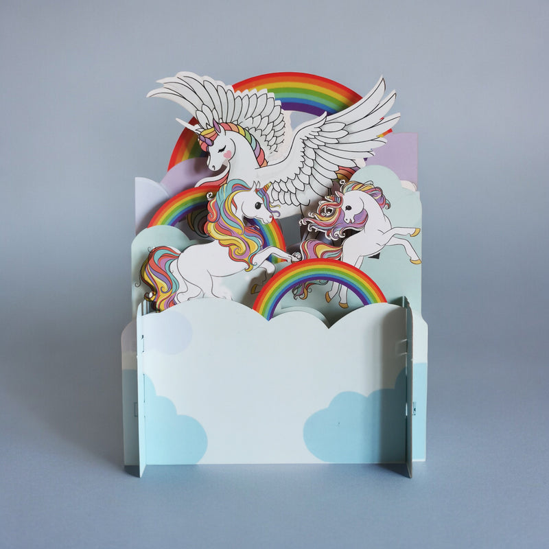 Children's Rainbow Unicorns 3D Pop Up Birthday Greeting Card