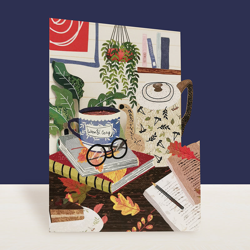Original Paper cut Birhtday card - Autumn Tea and reading