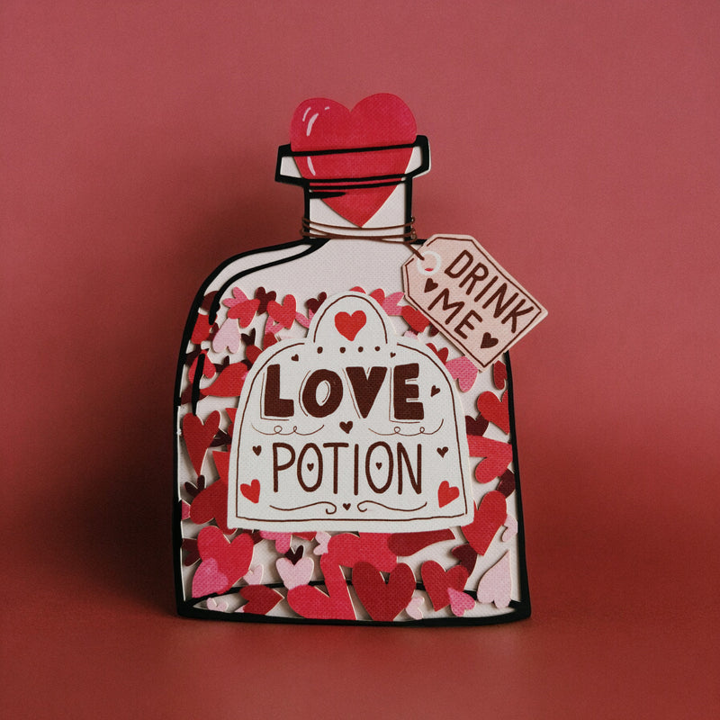 Paper cut Valentines day card - Love potion