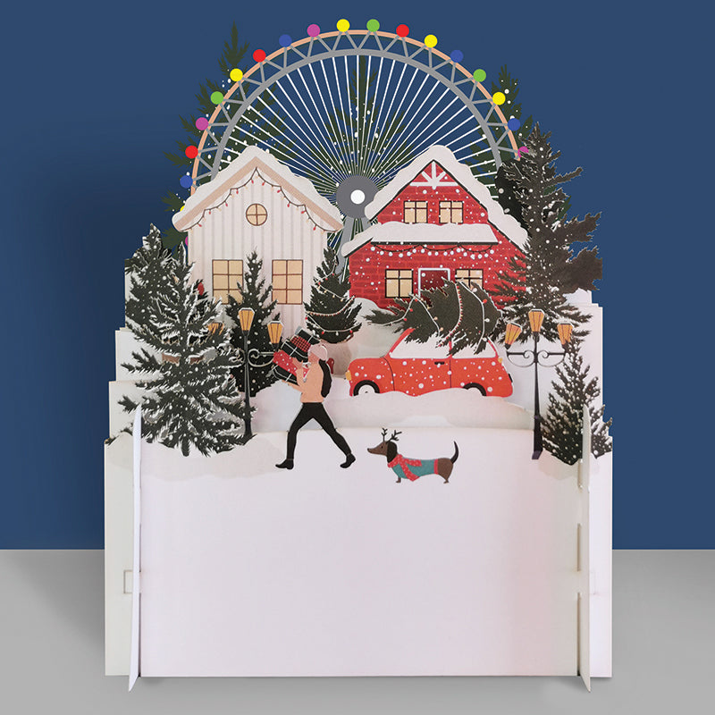 Christmas pop up card - girl and gifts