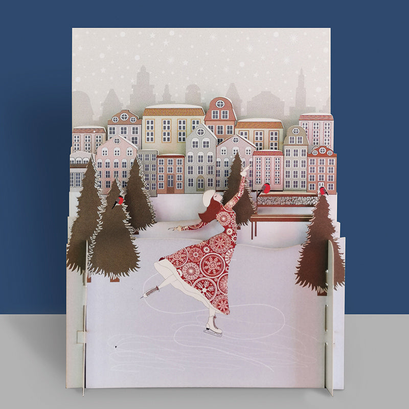 Christmas pop up card - girl skating