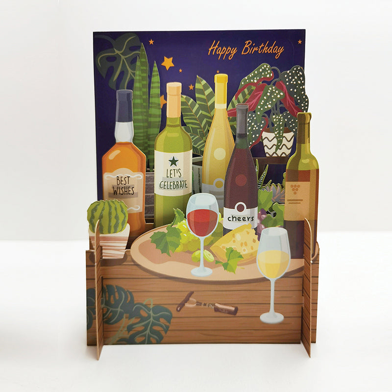 3D Birthday wines and cheese Pop Up Card