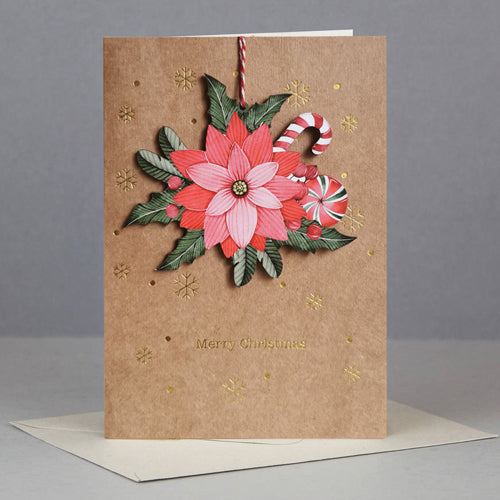 Wooden Christmas ornament card - Christmas flowers