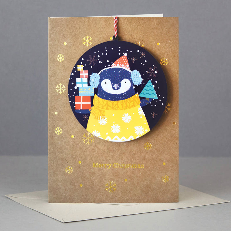 Wooden Christmas ornament card-penguine