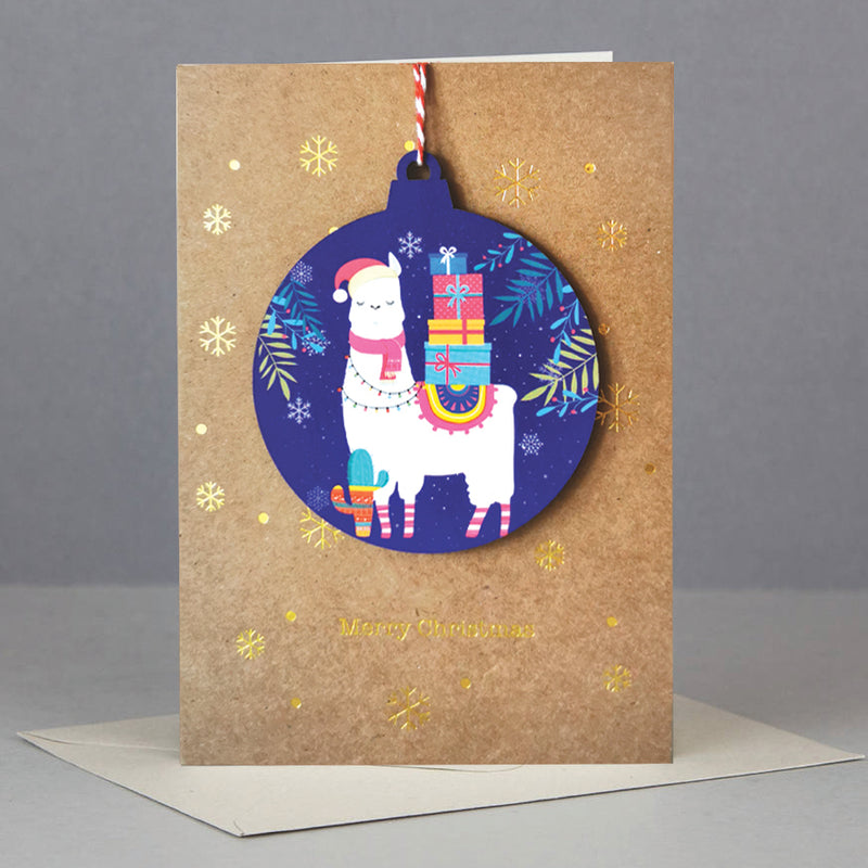 Wooden Christmas ornament card-llama