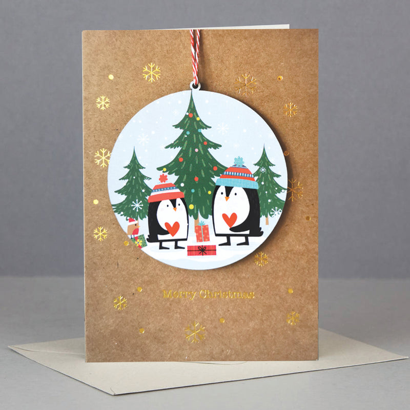 Wooden Christmas ornament card-penguines