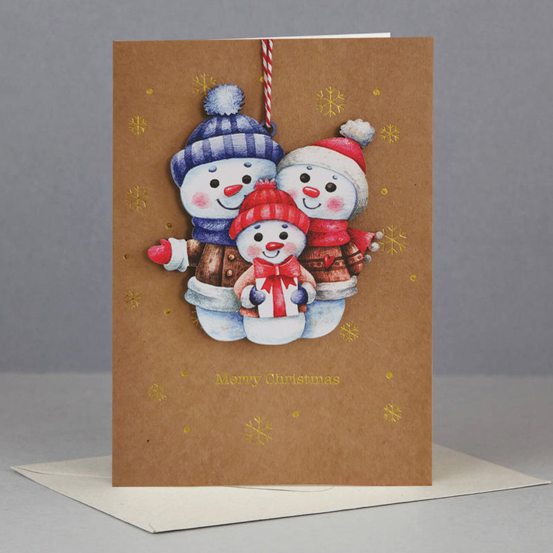 Wooden Christmas ornament card-snowman family