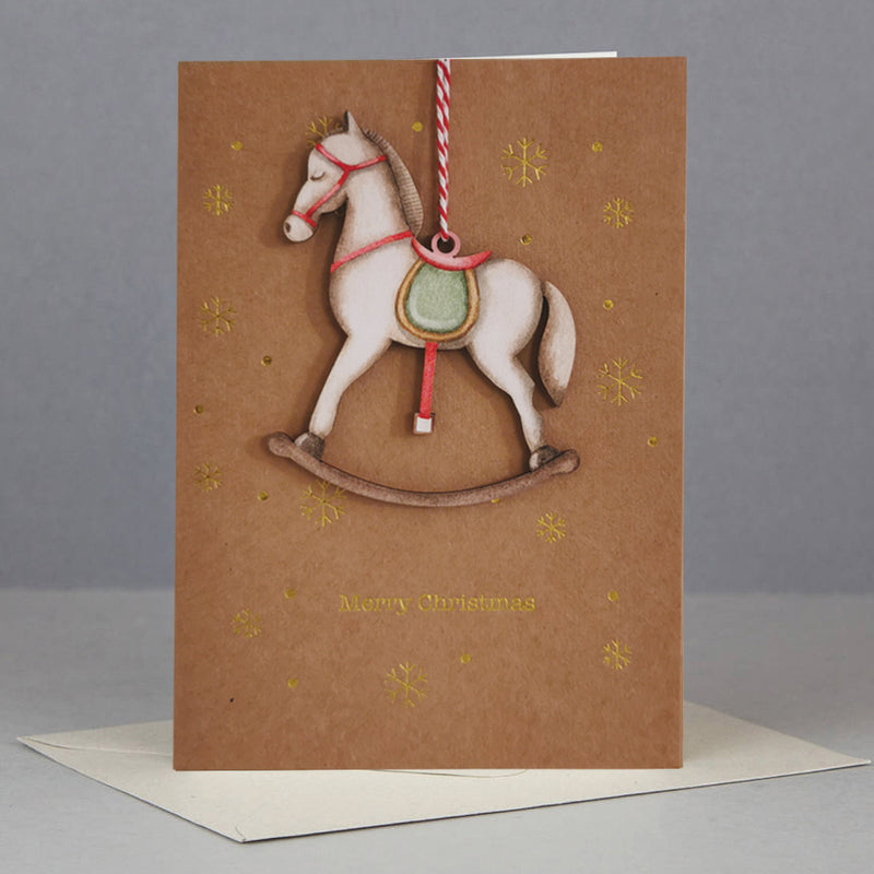 Wooden Christmas ornament card-ROCKING HORSE