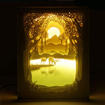 Paper Cut Light Box Deers Drinking from a Pond Scene