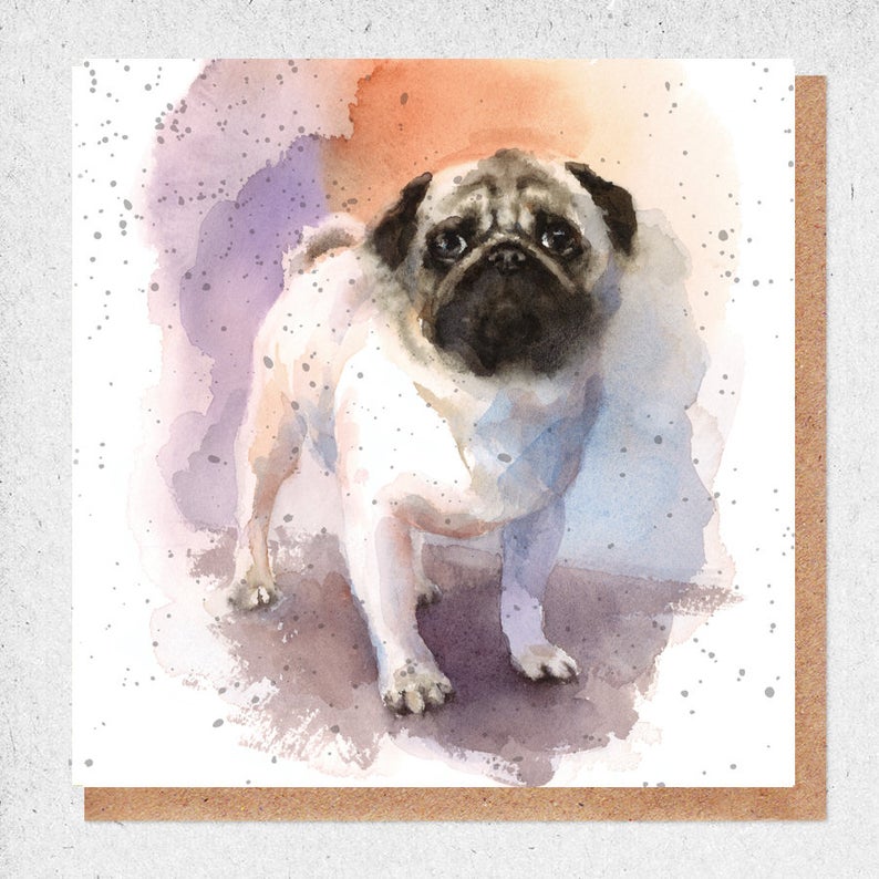 Pug Watercolour Card