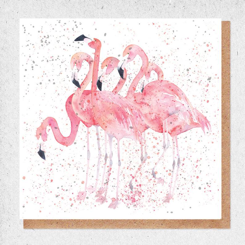 Flamingos Watercolour Card