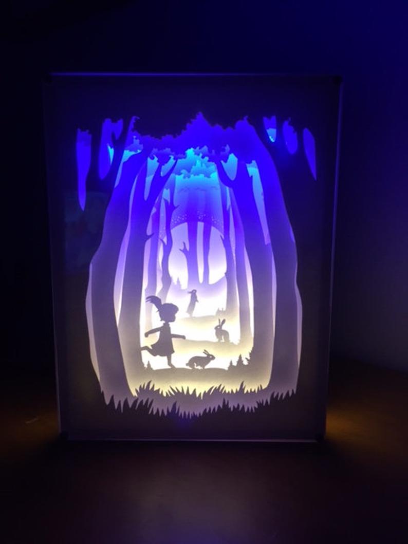 Paper Cut Light Box Forest Scene