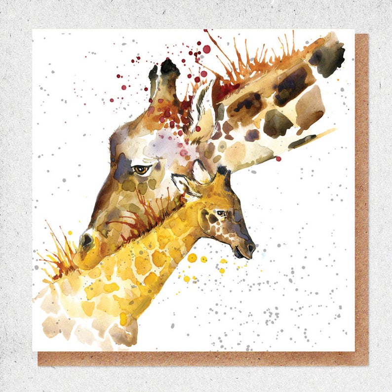 Mother & Baby Giraffe Watercolour Card