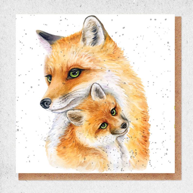 Mother & Baby Fox Watercolour Card