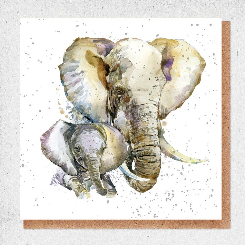 Mother & Baby Elephant Watercolour Card