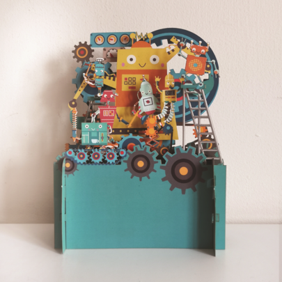 Children's Robots Working 3D Pop Up Birthday Greeting Card