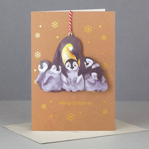 Wooden Christmas ornament card-penguines