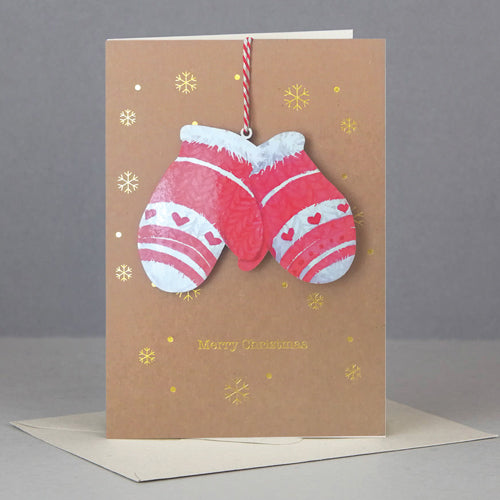 Wooden Christmas ornament card-gloves